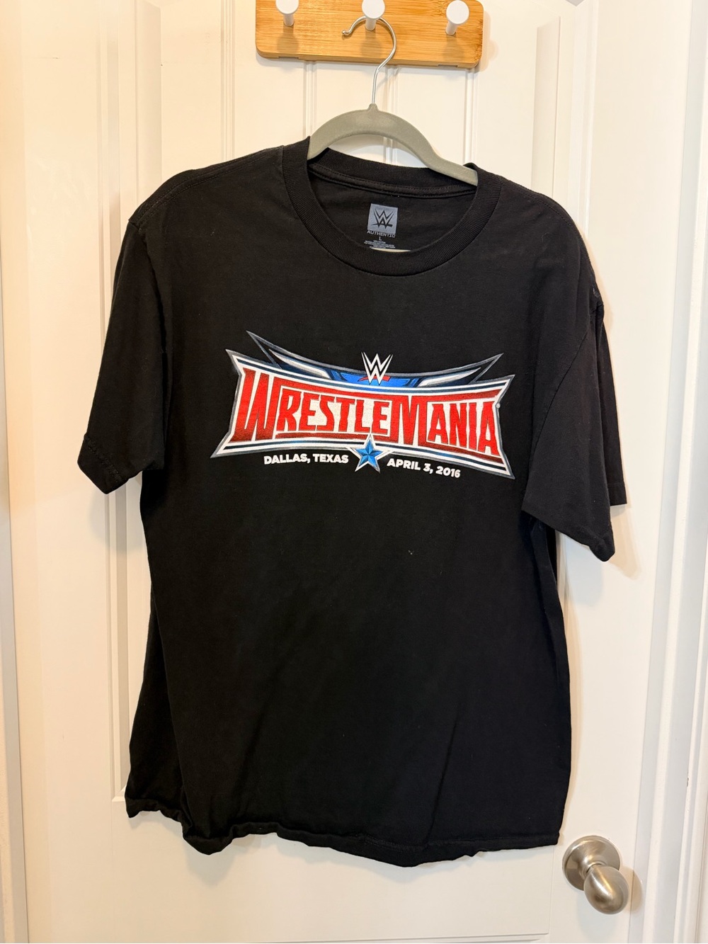 WWE WrestleMania Black T-Shirt with Red, Blue and White Logo